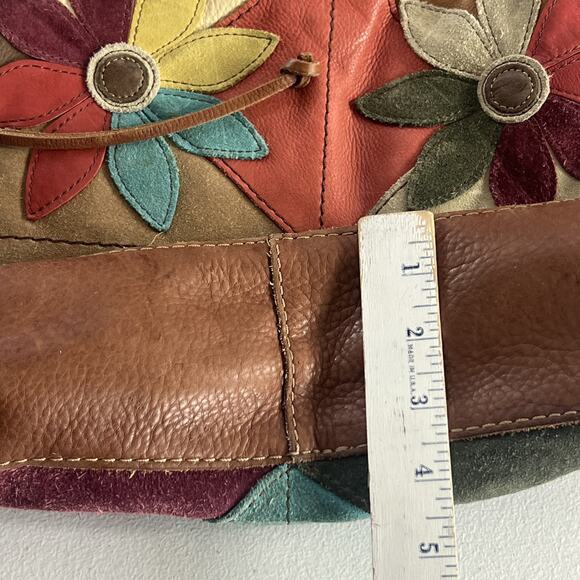 Lucky Brand Hobo Shoulder Bag Colorful Patchwork Leather Suede Flowers Vtg Boho - Picture 16 of 16